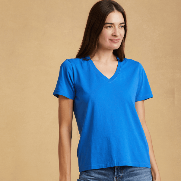 royal-blue organic cotton V-Neck t-shirt 