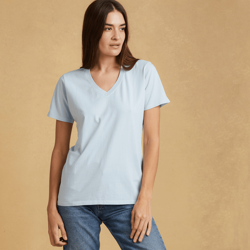 sky-blue organic cotton V-Neck t-shirt 