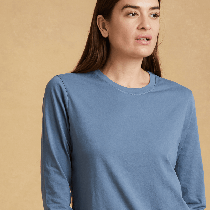dusk-blue organic cotton Long Sleeve crewneck t-shirt 