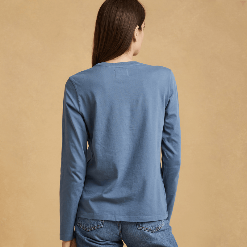 dusk-blue organic cotton Long Sleeve crewneck t-shirt 