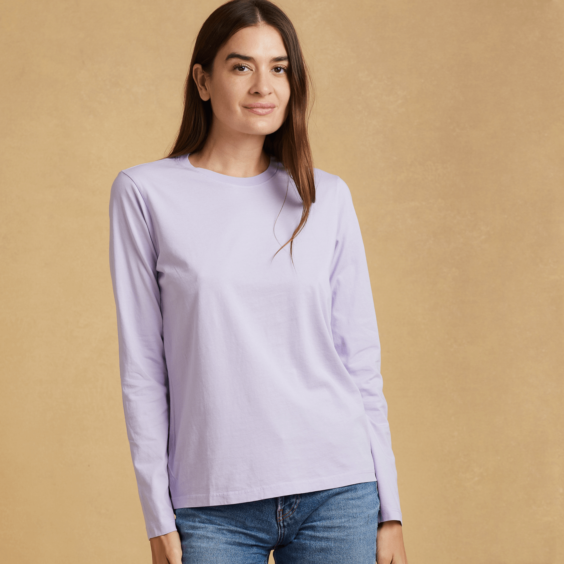 #color_pastel-lilac organic cotton Long Sleeve crewneck t-shirt 
