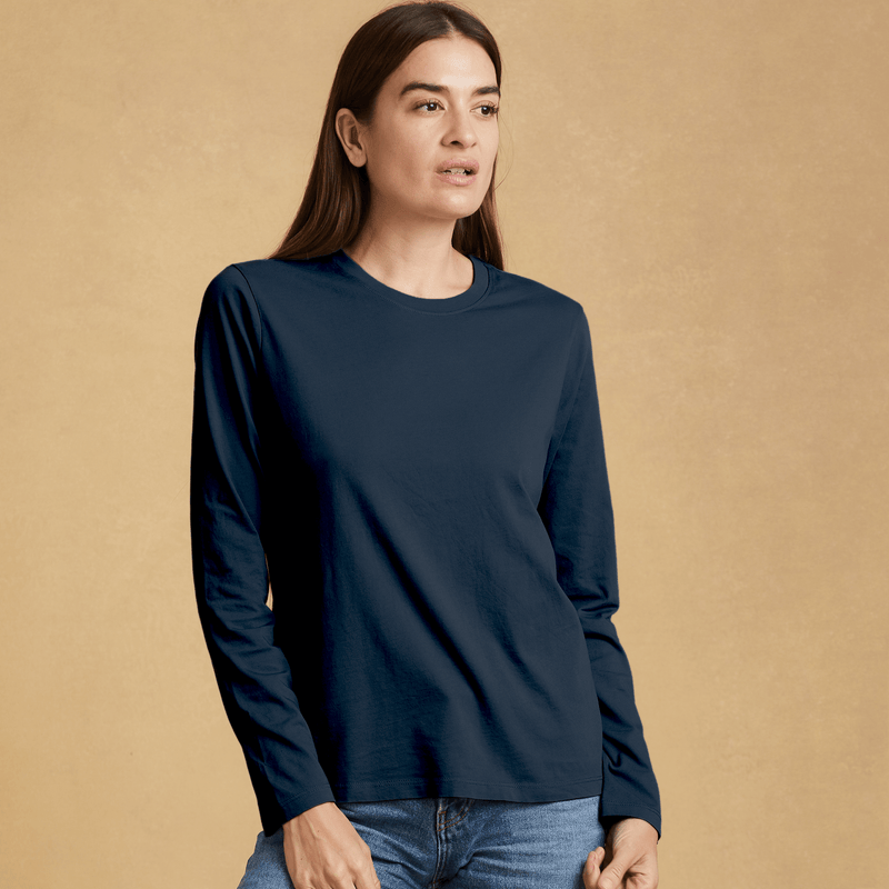 navy-blue organic cotton Long Sleeve crewneck t-shirt