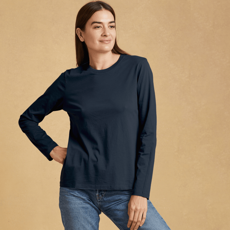 navy-blue organic cotton Long Sleeve crewneck t-shirt