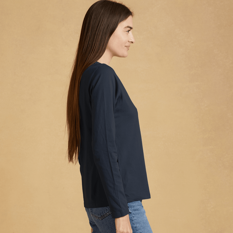 navy-blue organic cotton Long Sleeve crewneck t-shirt