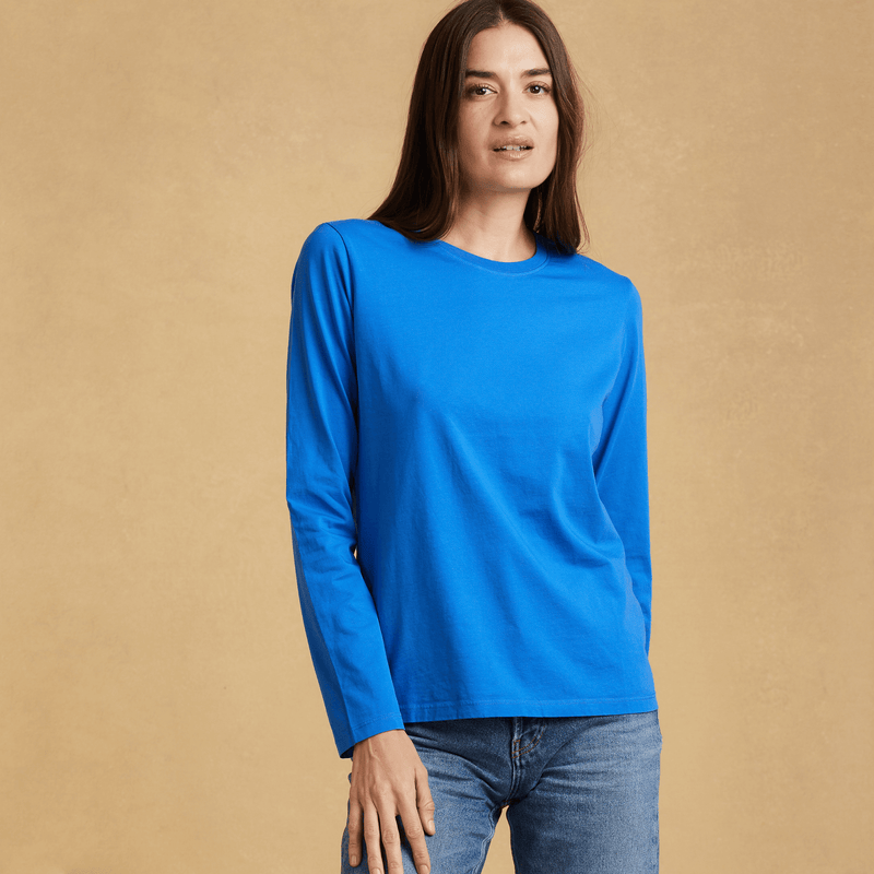 royal-blue organic cotton Long Sleeve crewneck t-shirt