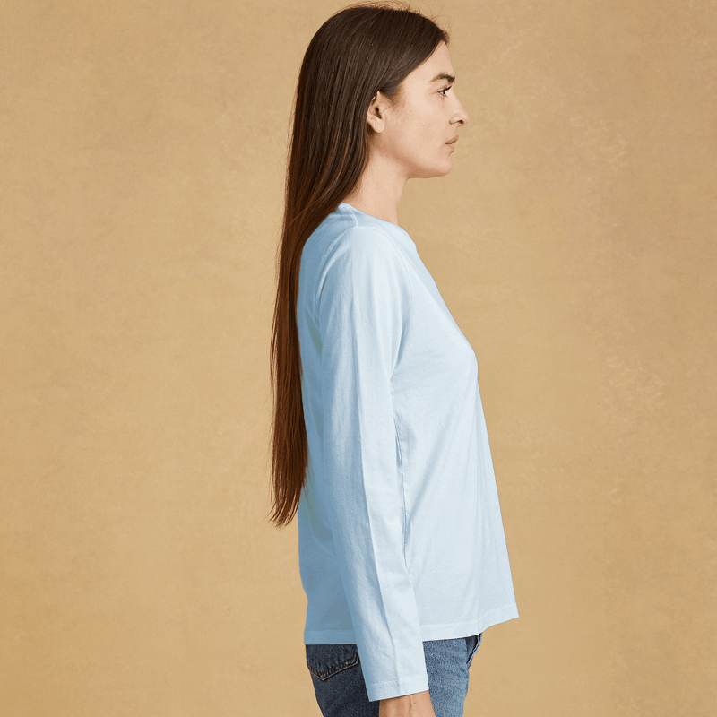sky-blue organic cotton Long Sleeve crewneck t-shirt