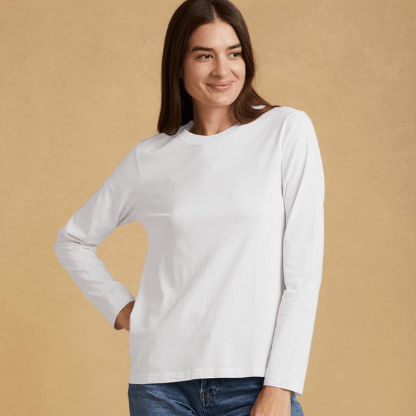 white organic cotton Long Sleeve crewneck t-shirt