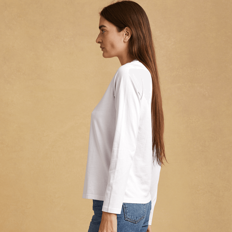 white organic cotton Long Sleeve crewneck t-shirt