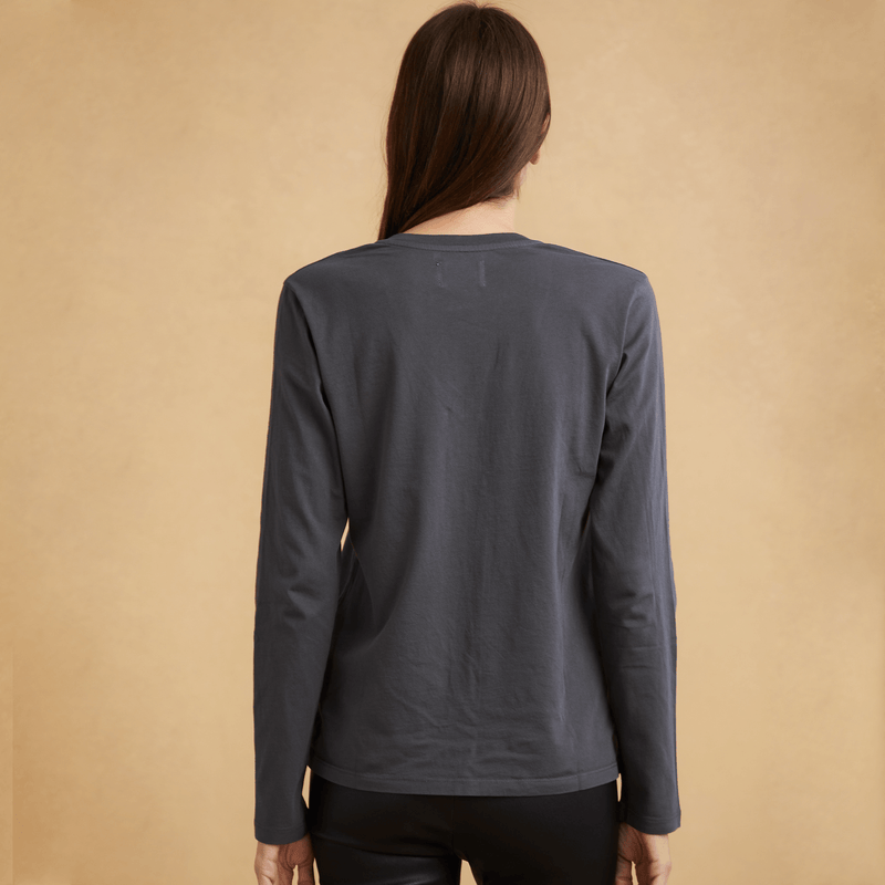 dark-grey Womens Long Sleeve V Neck