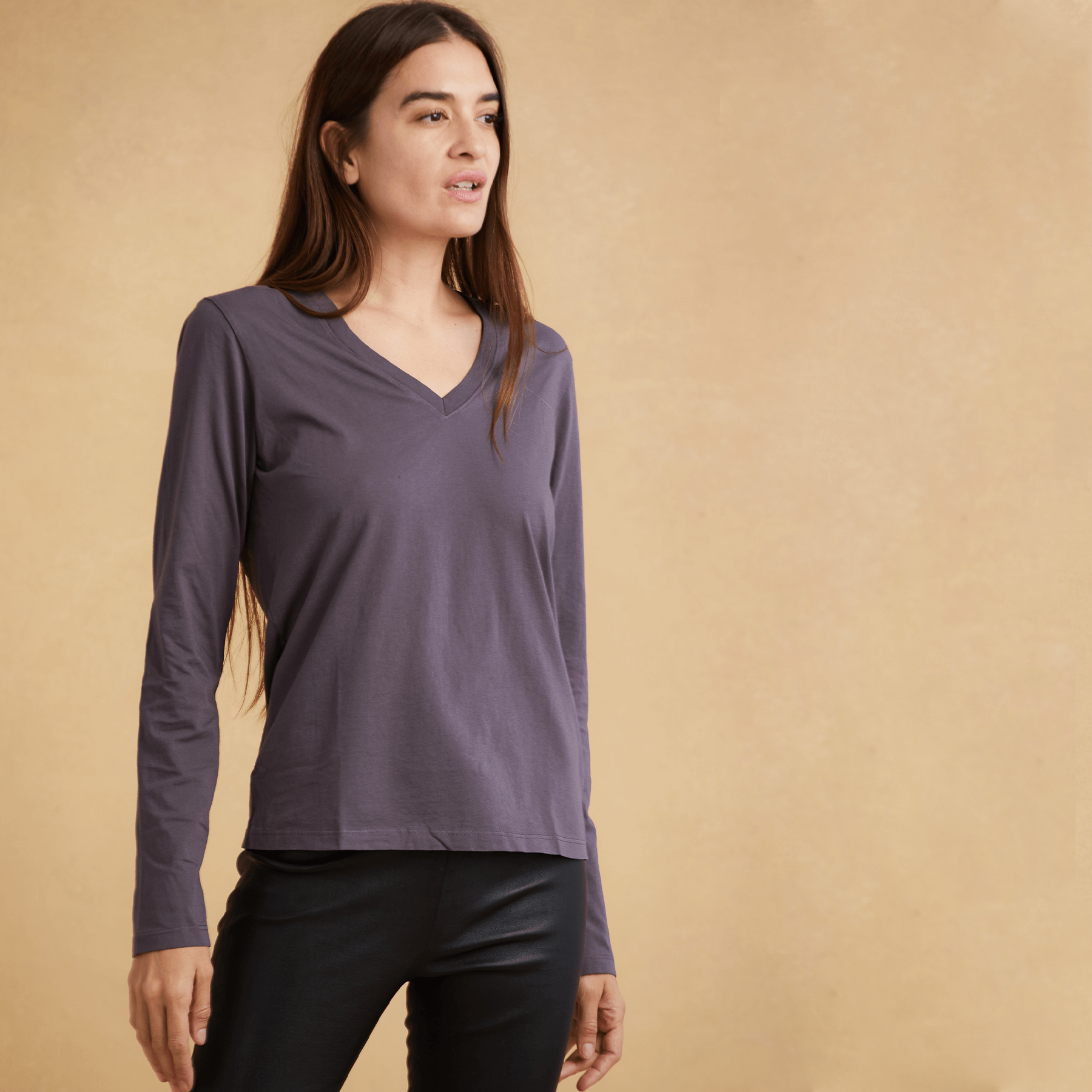 #color_faded-purple Womens Long Sleeve V Neck