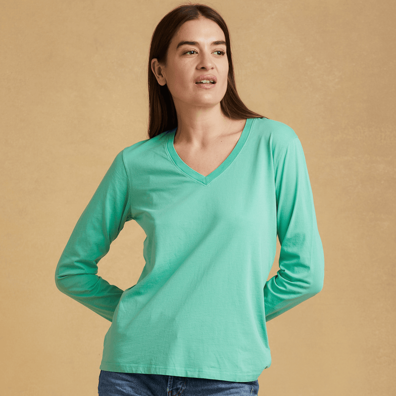 light-green Womens Long Sleeve V Neck