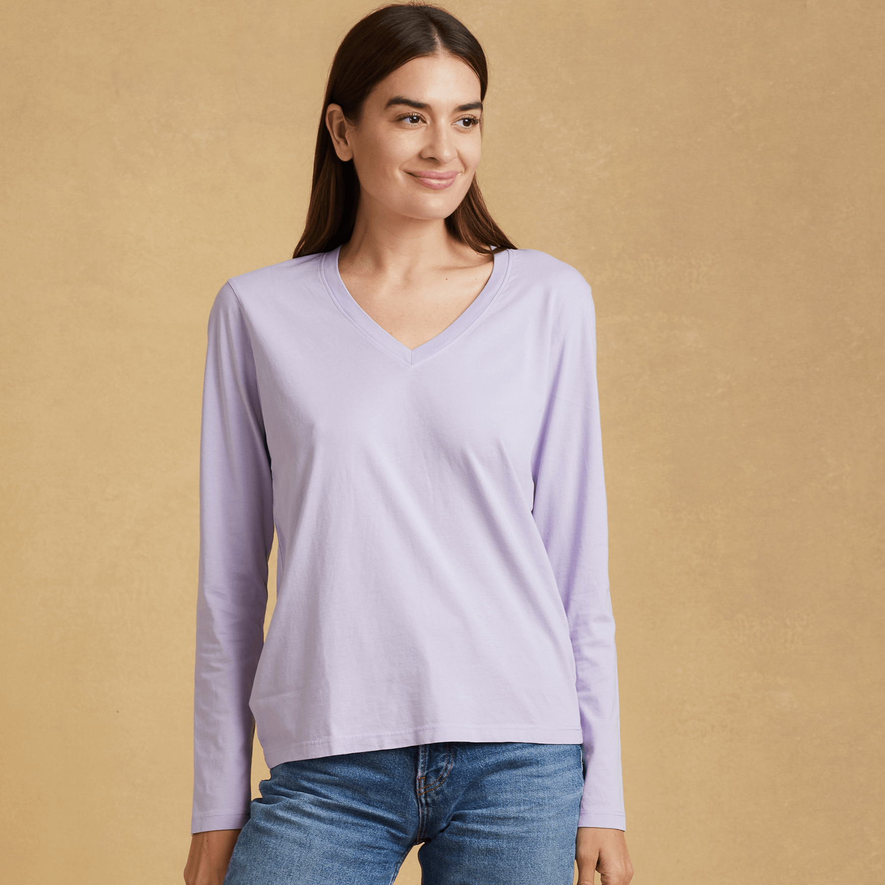 #color_pastel-lilac Womens Long Sleeve V Neck