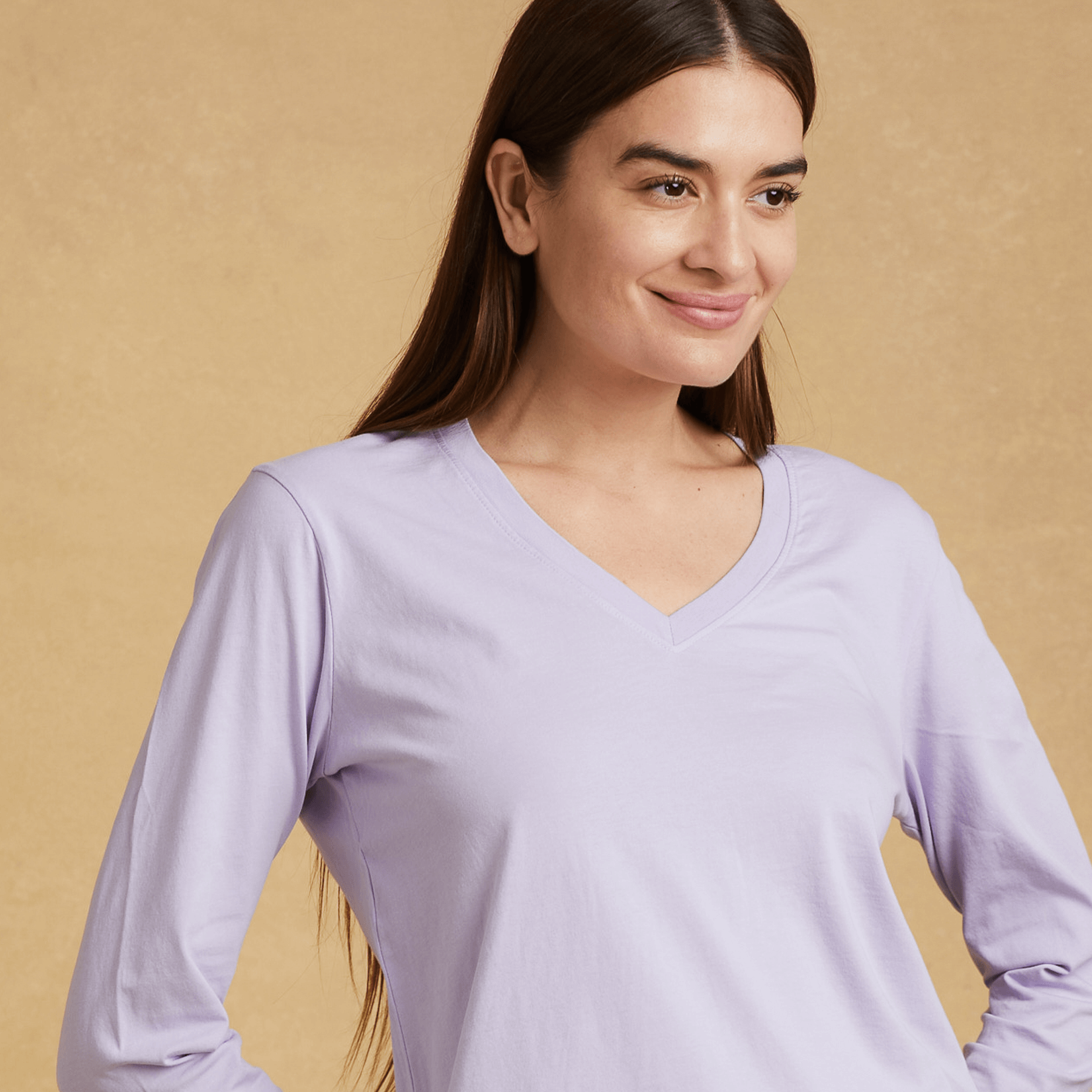#color_pastel-lilac Womens Long Sleeve V Neck
