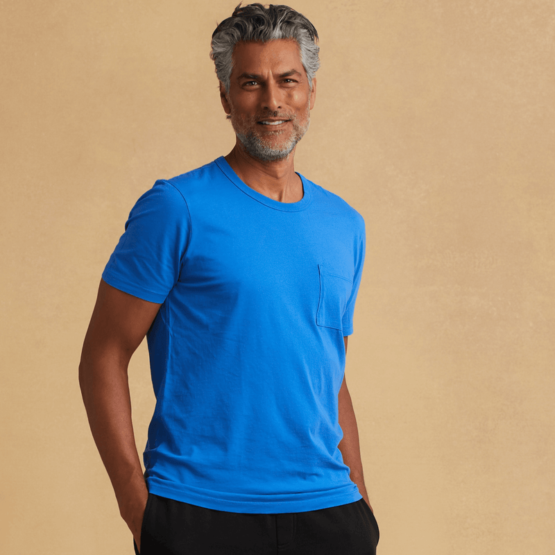 royal-blue organic cotton Short Sleeve Pocket t-shirt 
