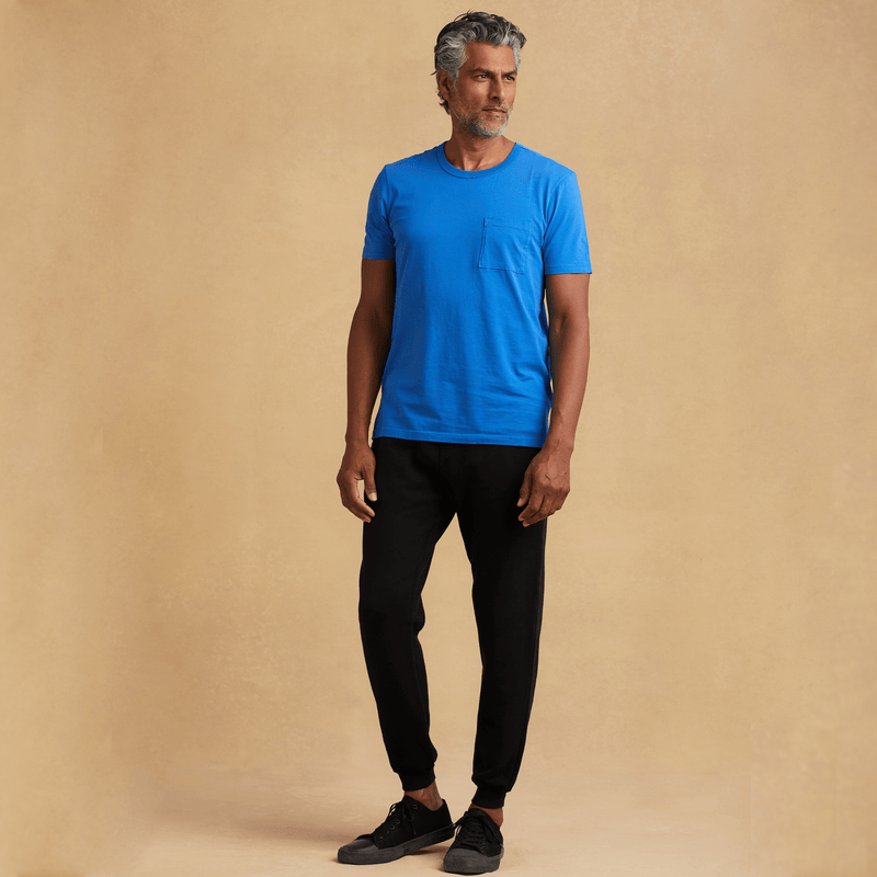 royal-blue organic cotton Short Sleeve Pocket t-shirt 