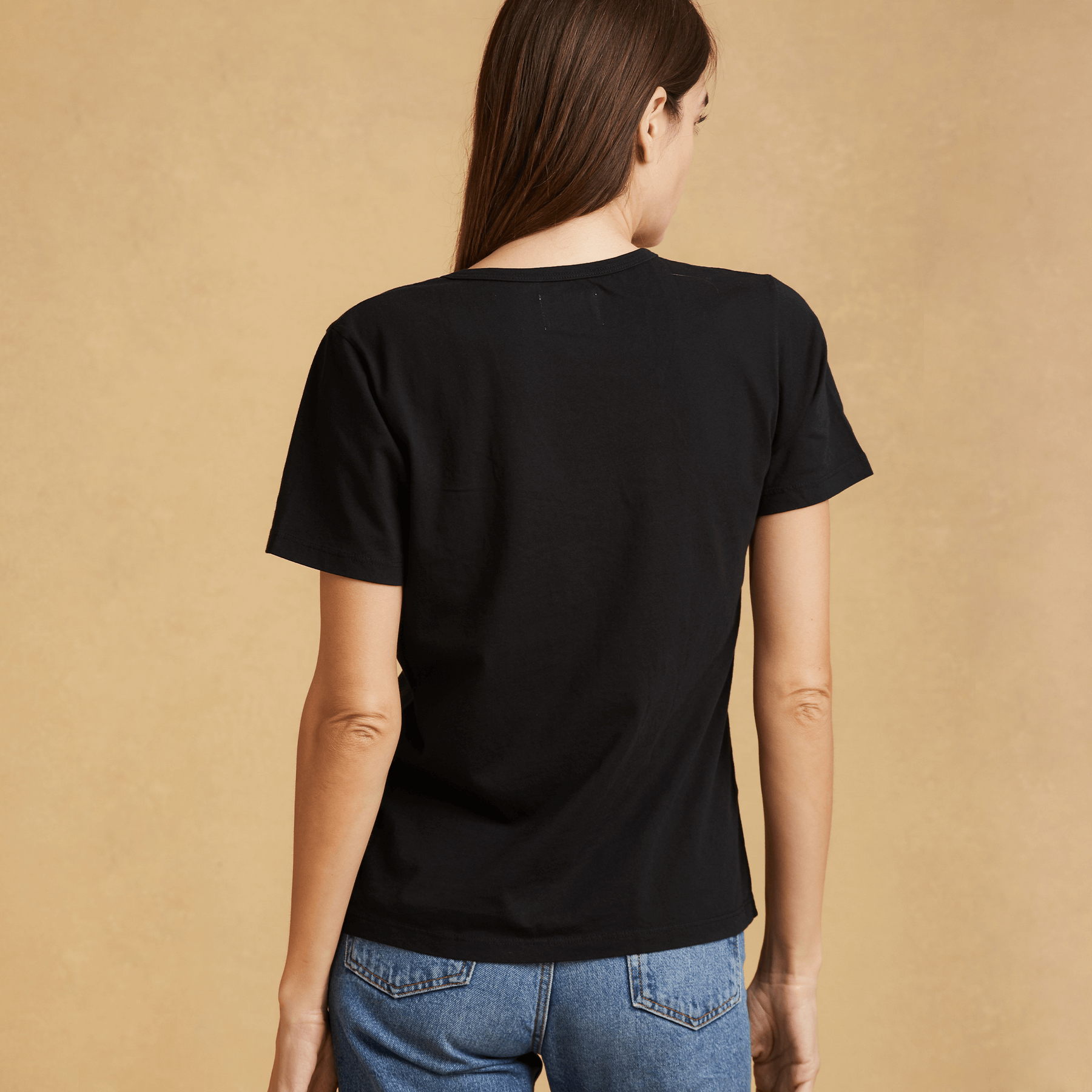 #color_black organic cotton Short Sleeve Deep V-neck t-shirt 