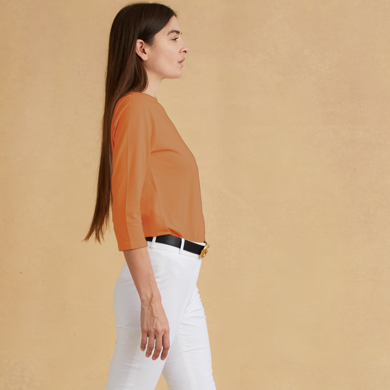 copper organic cotton 3/4 Sleeve Boat Neck t-shirt