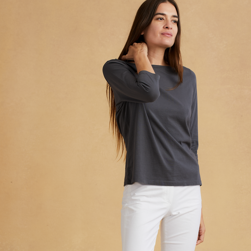 dark-grey organic cotton 3/4 Sleeve Boat Neck