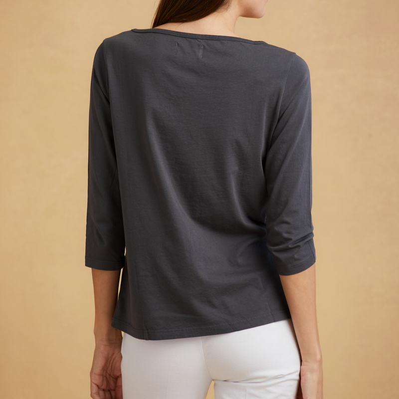 dark-grey organic cotton 3/4 Sleeve Boat Neck