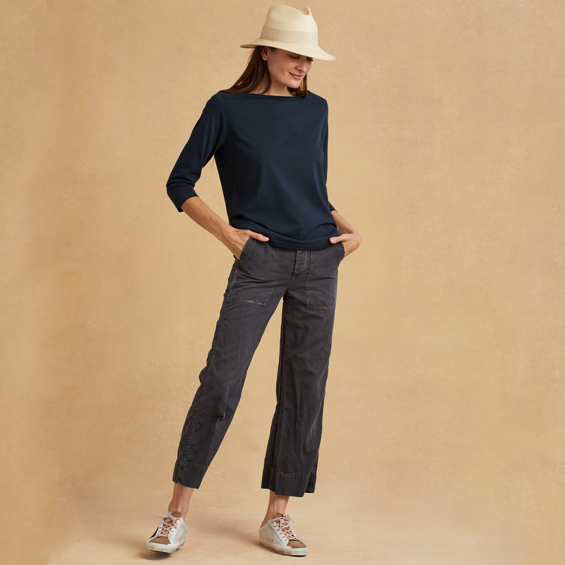 navy-blue organic cotton 3/4 Sleeve Boat Neck