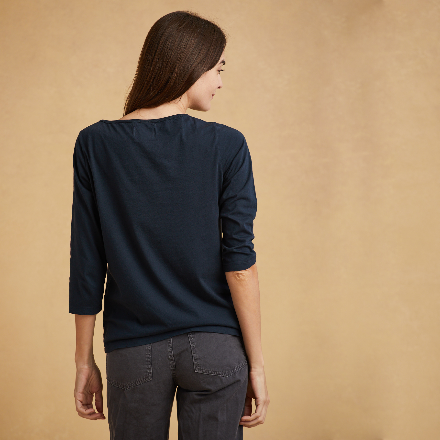 #color_navy-blue organic cotton 3/4 Sleeve Boat Neck
