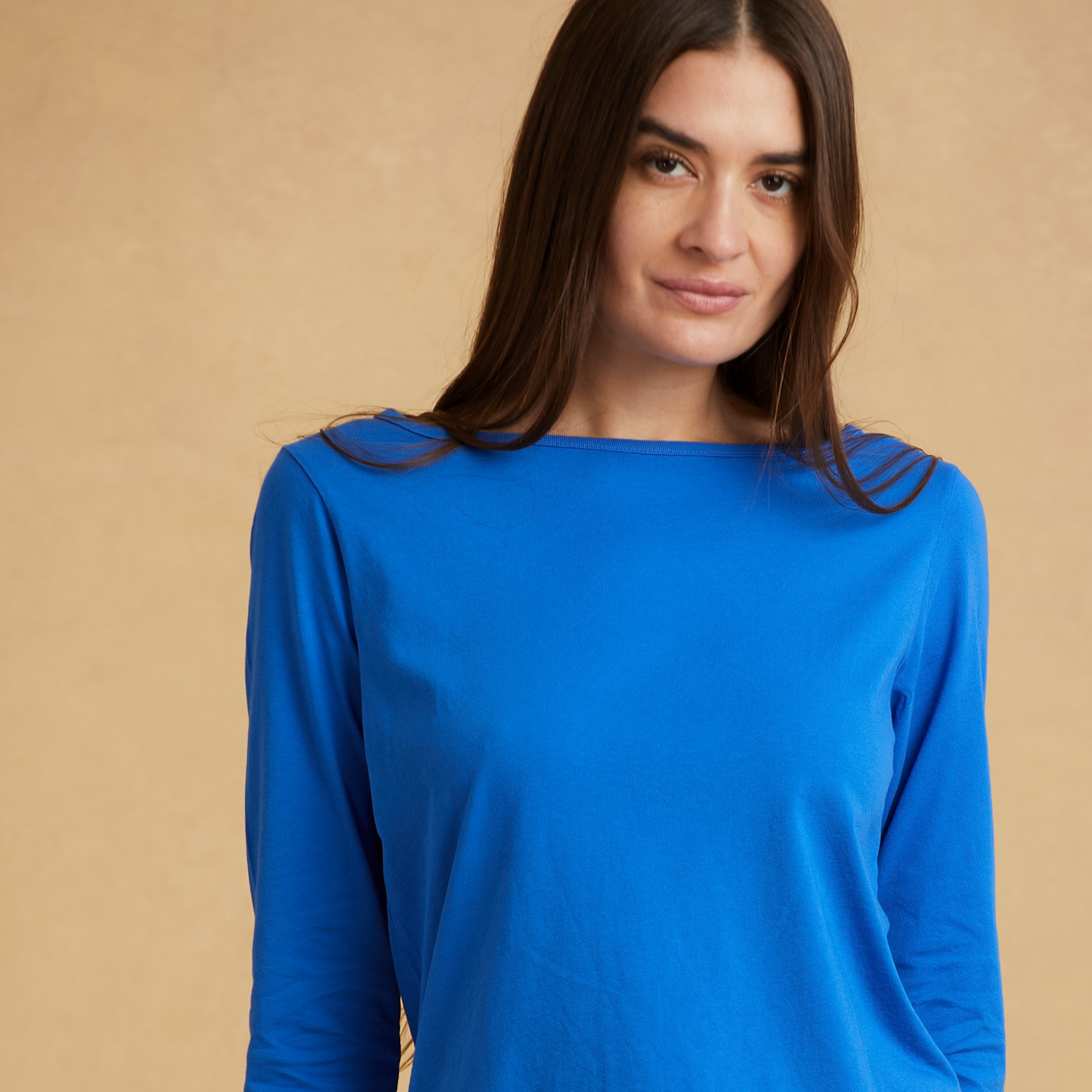 #color_royal-blue organic cotton 3/4 Sleeve Boat Neck t-shirt