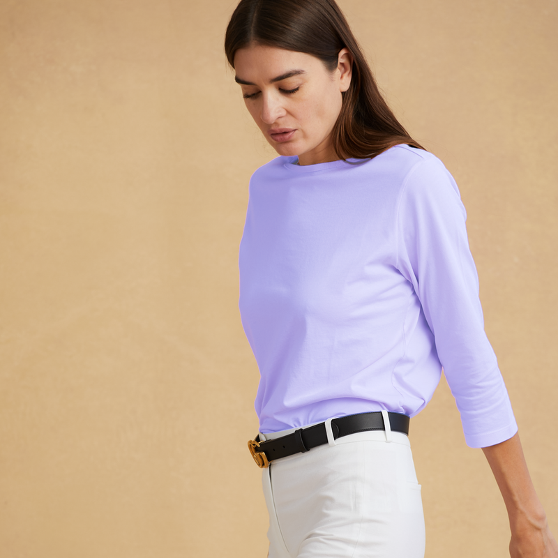 pastel-lilac organic cotton 3/4 Sleeve Boat Neck t-shirt